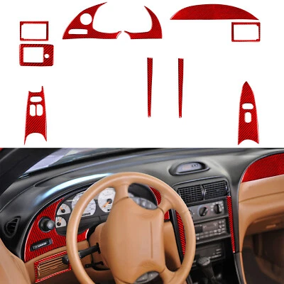 Kits interiores completos de fibra de carbono roja de 10 piezas para Ford Mustang 1996-2003 Foto 1 de 4