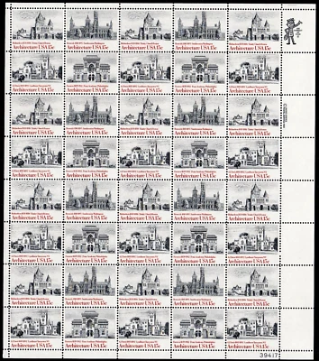 Scott #1841a (1838-41) Architecture Sheet of 40 Stamps - MNH P#39417 LR w/mount - Image 1 of 2
