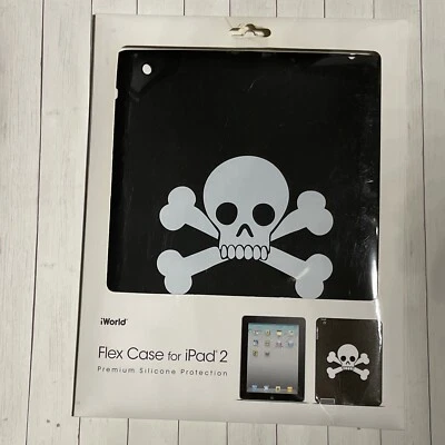 iWorld Flex Case For iPad 2 White Skull & Crossbones on Black Silicone Protector - Image 1 of 2