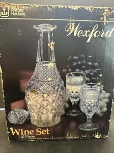 Vtg Anchor Hocking Wine/Whiskey Decanter W/8 Glasses (Wexford) New In Box Unused - Picture 1 of 8