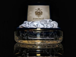 Faberge Louis XVI Kristall mit Goldrand Untersetzer im Originalkarton - Bild 1 von 12