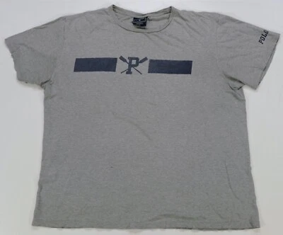 Редкая винтажная футболка POLO SPORT Ralph Lauren Cross Paddles в полоску 90-е серая XL - Изображение 1 из 4