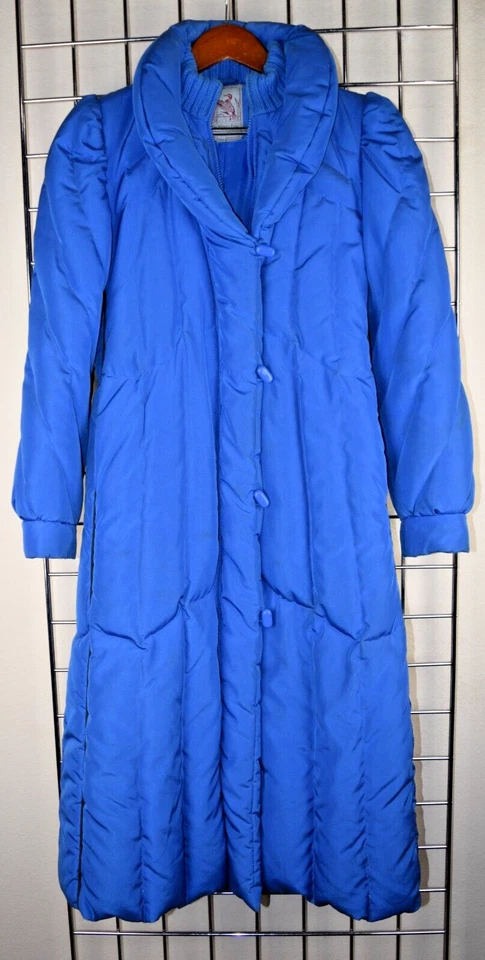 Vintage Puffer Coat The Waters Edge Sz XS/S 70s Duck Down Shimmery Blue Quilted - Image 1 of 4