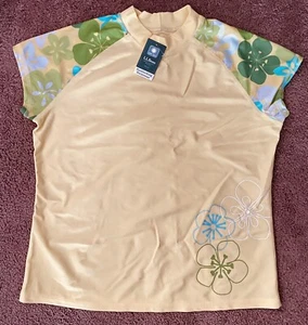NWT Girls LL Bean Rash Guard Sun-blocking Swim Shirt Top SZ 18 Yellow Flowers - Picture 1 of 2