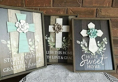WOOD FRAMED 3D CROSS WALL SIGNS (3 assorted)  (over 50-5* ratings) - Image 1 of 4