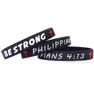 3 of Be Strong Wristbands - Philippians 4:13 Religious Scripture Bracelets - Picture 1 of 2