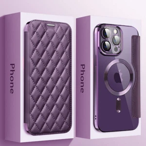 For iPhone 17 16 15 14 Pro Max Leather Wallet Magnetic Magsafe Flip Case Cover - Picture 1 of 19