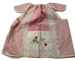 Vtg Baby Dress Pinafore Gingham & Velvet Embroidered Butterfly Rooster Ladybug - Picture 1 of 11