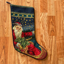 Traditional old world Classic Santa In Sled Celestial Stars Needlepoint Stocking