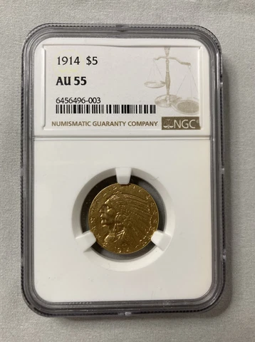 1914 $5 Gold Half Eagle Indian Head NGC AU 55 FRESH GRADE Cover