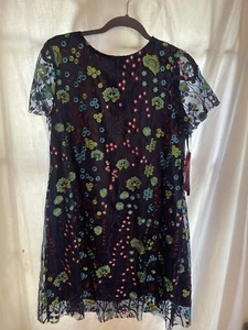 EUC - Tahari Arthur S. Levine Floral Embroidered Dress in Navy - Size 10 P NWT - Picture 1 of 9