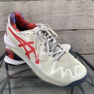 ASICS Sneaker Mens 9 Gel Resolution Tennis Shoe White Red Low Top