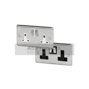 Enchufe de pared individual de 13 amperios 2 velocidades en cromo mate satinado cepillado estilo clásico - Imagen 1 de 5