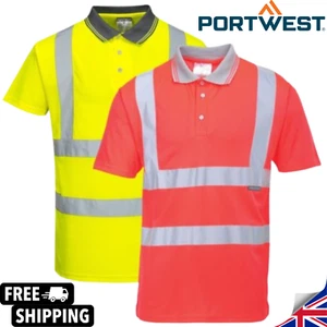 Portwest Hi Viz Polo T-Shirt High Visibility Breathable Safety Security Workwear - Picture 1 of 10