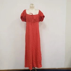Free People Womens Natalya Smocked Maxi Dress Size L Red Hippie Summer Beachy - Picture 1 of 12