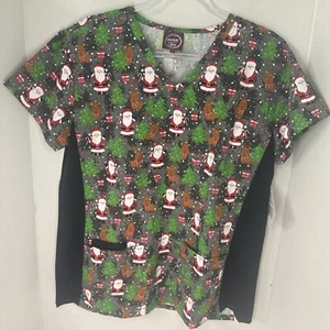 Christmas Santa Clause Scrub Top Size Large Same Day Shipping Nurse Scrubs - Picture 1 of 8