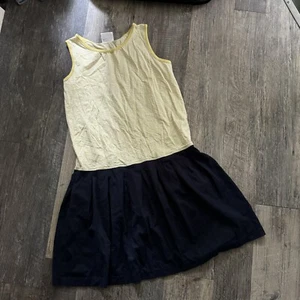 Hanna Andersson Yellow Striped Navy Sleeveless Dress Girls 12 - Picture 1 of 4