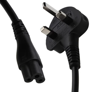 Power Cord UK Plug to C5 Clover Leaf CloverLeaf Lead 2m Cable Black - Picture 1 of 6