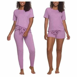 Felina Women's 3 Piece Pajama PJ Sleep Set Tee Short and Jogger Medium Pruple - Picture 1 of 5