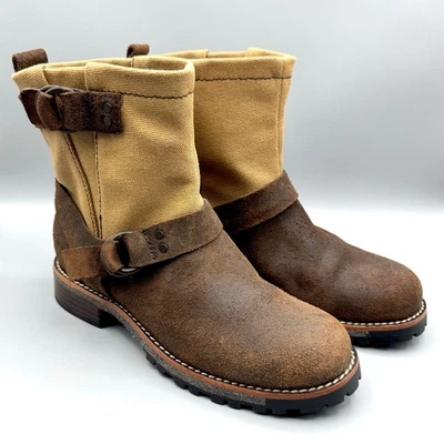Woolrich Mujer US 7.5 Baltimore Arnés Botas Marrón Cuero Lona NUEVO EU 38 Foto 1 de 4