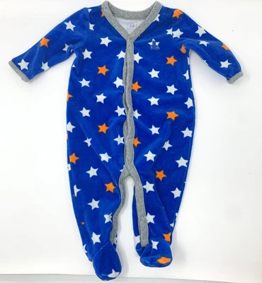 Gap Baby 男孩 3 个月蓝色丝绒脚罩带星星印花和熊标志 — 第 1/4 张图片