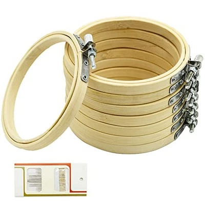 LAMXD 8 Pack 4 inch Mini Bamboo Circle,Embroidery Hoop Cross Stitch Hoop Ring for DIY