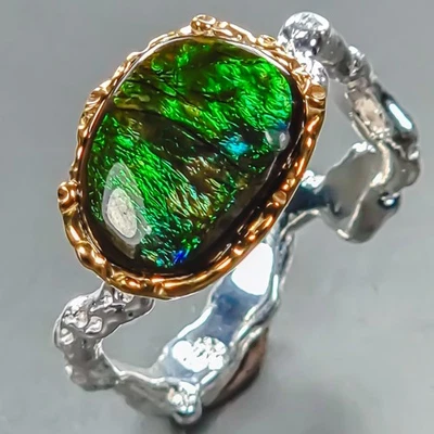 Jewellery 5 ct+ Natural Ammolite Ring 925 Sterling Silver Size 7 /R441571 - Image 1 of 4