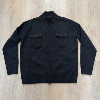 J. CREW 100% Lana Chal Cuello Abotonado Cárdigan Suéter Negro XL Foto 1 de 4