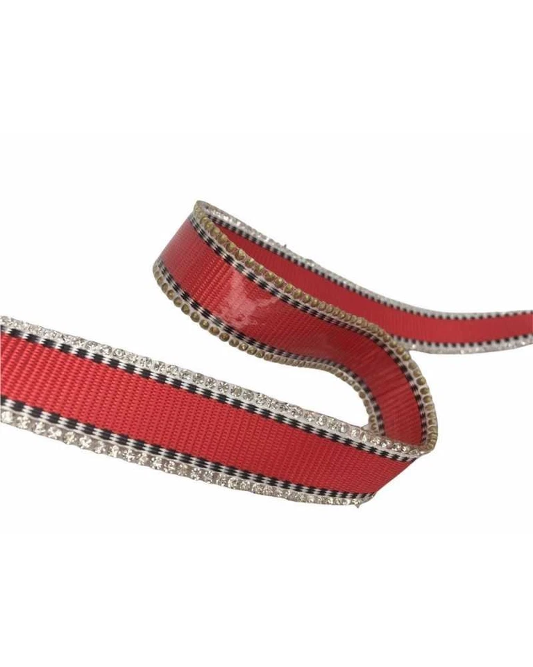 50 Cm Nastro Termoadesivo Gros Grain Rigato Rosso Strass Laterali Alto 2 Cm 1833 - Immagine 1 di 2