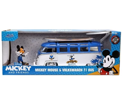 Jada Mickey Mouse VW T1 Bus 1/24 Scale Surfing Mini Car Set 20cm Toy - Image 1 of 3