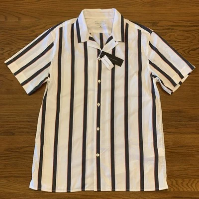 Banana Republic Shirt Mens M Red White Blue Luxe Poplin Organic Slim Button-Down - Image 1 of 4