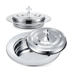 Silber Kommunion Set mit Deckel, Edelstahl Brotblech Teller für5860 - Bild 1 von 6
