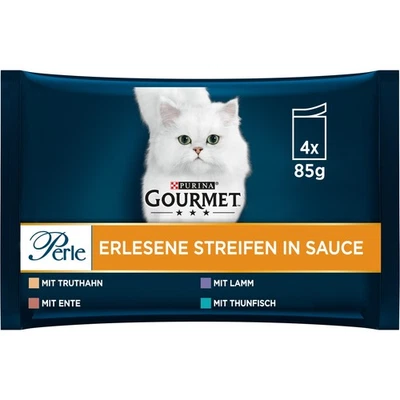 PURINA Perle Erlesene Streifen Katzenfutter nass Sorten-Mix 12er Pack 12 x 4 ... - Bild 1 von 4