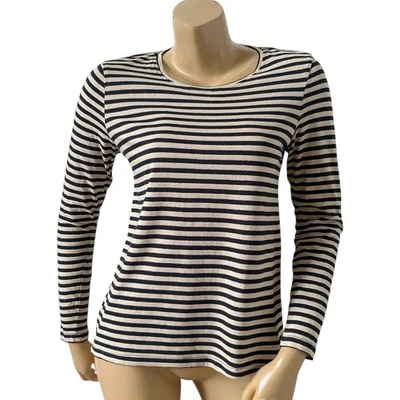 Camiseta NINE WEST Jeans Feminina Tamanho Médio Listrada Manga Longa Mistura de Algodão Tripulação - Imagem 1 de 4