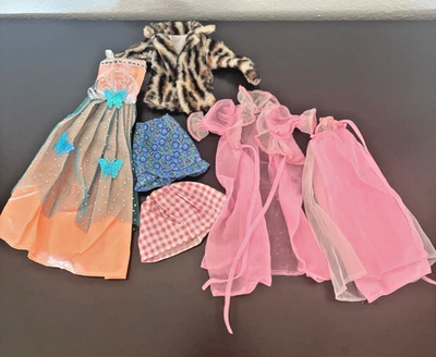 Lot of Vintage 60s-80's Era Barbie Clothing Leopard Coat Pink Nightgown 6 Pieces - Image 1 of 4