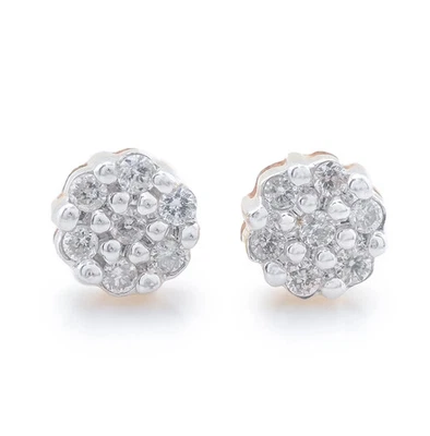 10k Yellow Gold Flower Cluster 0.11CT Natural Diamond Men Women Stud Earrings - Image 1 of 3