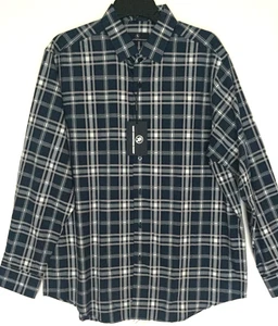 Camisa Hart Schaffner Marx Grande L Botón Frontal L S 100% Algodón Azul Marino Cuadros Hombres Nueva con Etiquetas - Imagen 1 de 7