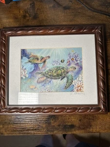 Lápiz de color John Romaine con impresión artística firmada a mano de tortugas marinas hawaianas enmarcadas - Imagen 1 de 7