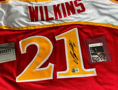 ATL Hawks Dominique Wilkins Autographed Jersey/ SP Sticker Beckett Authenticated - Image 1 of 4