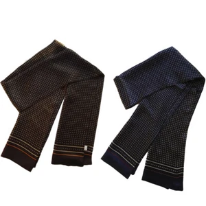 Men's 100 Silk Long Scarf Double Layer Neckerchief Cravat Blue Brown - Picture 1 of 11