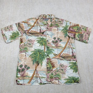 Reyn Spooner Hawaiian Shirt Mens XL Multicolor Hut Sailboat Tropical Island USA - Picture 1 of 10