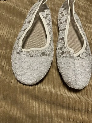 Planos sin cordones de malla de encaje blancos talla 39 EUR US 8,5 M, parte inferior de goma, sin marca NUEVO Foto 1 de 4