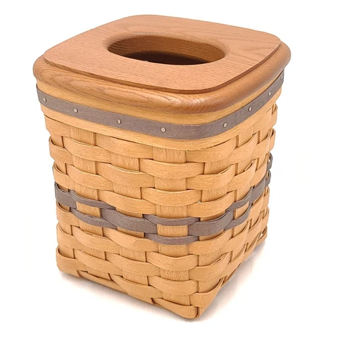 American Traditions USA Brown & Gray Wood Traditional Tissue Basket with Lid Cover