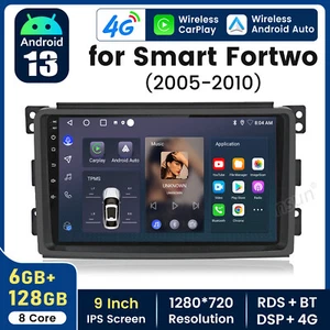 6+128G For Smart Fortwo 451 2005-2010 Carplay Car Radio Stereo GPS SAT NAVI WIFI - Picture 1 of 13