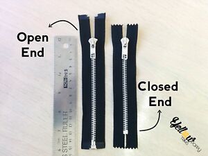 METAL SILVER TEETH OPEN and CLOSED ENDED ZIP TYPE 5 (CHOICE OF LENGTH & BLACK)