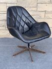Mid Century Modern Mulhauser Style Tufted Black Vinyl Swivel Egg Lounge Chair