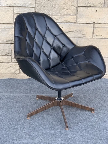 Mid Century Modern Mulhauser Style Tufted Black Vinyl Swivel Egg Lounge Chair Cover