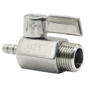 Stainless Steel3/8" Hose Barb x 1/2"NPT Male Mini Ball Valve for Homebrew Kettle - Picture 1 of 2
