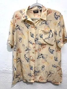 VTG Richard & Jones Button up Shirt 100% Silk Short Sleeve Seashells Yellow M - Picture 1 of 10