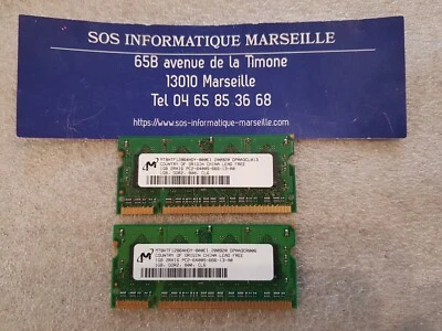 Barrette Mémoire 2Go 2x1Go MICRON MT8HTF12864HDY-800E1 2Rx16 PC2-6400S-666-13-A0 - Photo 1/3